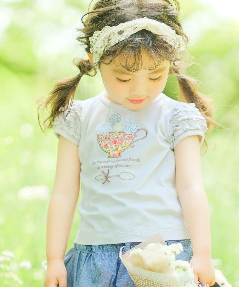 お花柄ティーカップ刺繍Tシャツ